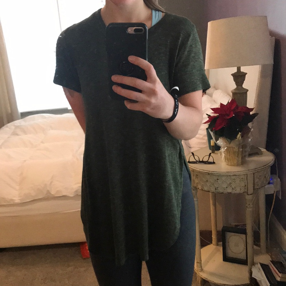 dark, army green tee with side slits